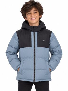 Vans Boys Medium 10/12 Blue Black Colorblock Hooded Puffer Jacket